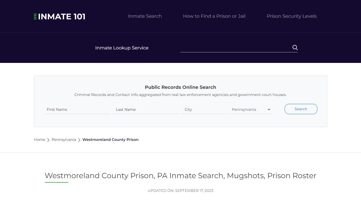 Westmoreland County Prison, PA Inmate Search, Mugshots, Prison Roster